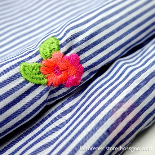 Stripe Yarn Dyed Woven 100%Cotton Flower Embroidery Fabric